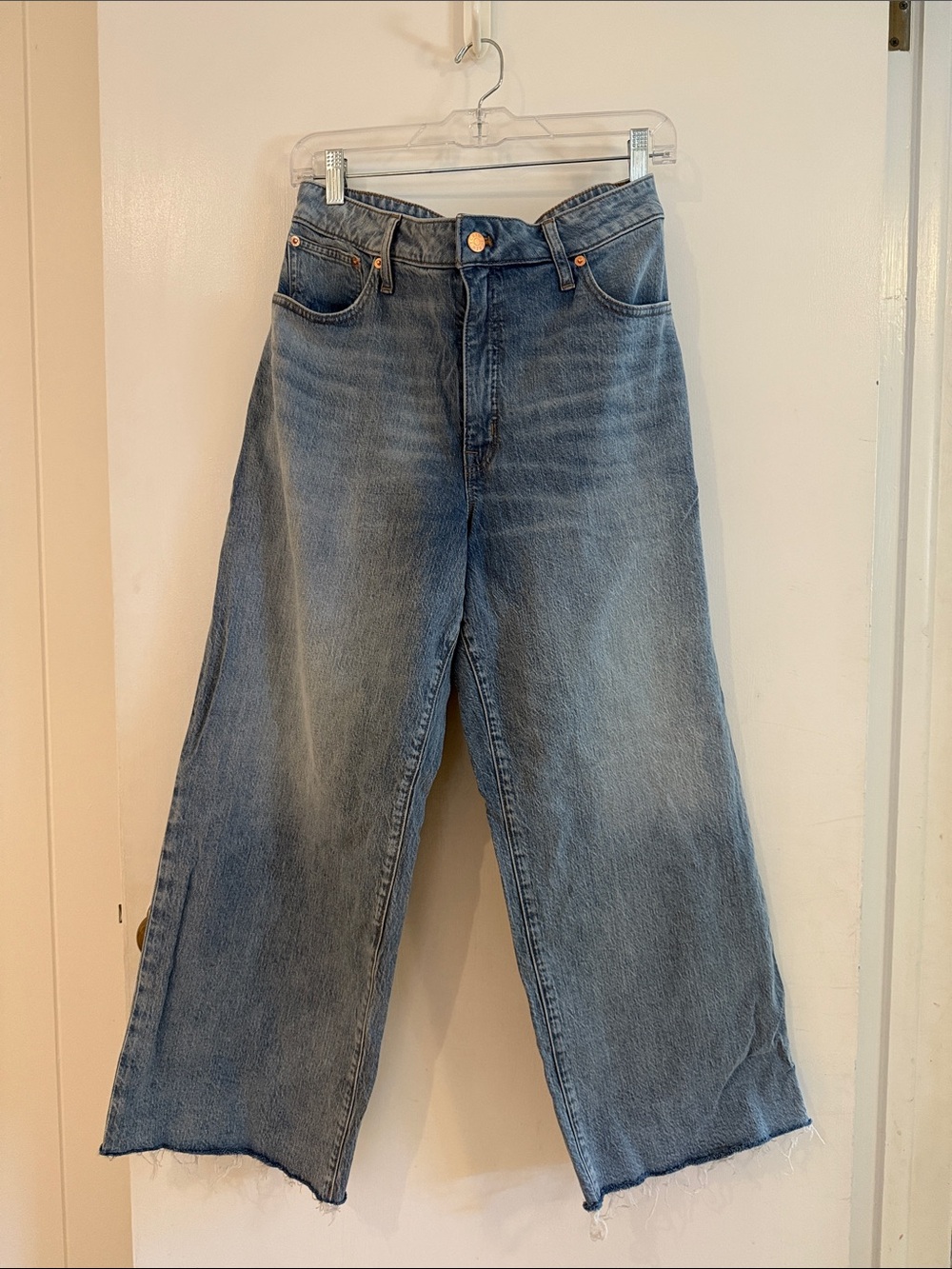 J. Crew Factory Wide-Leg Cropped Jeans in Light Blue Wash